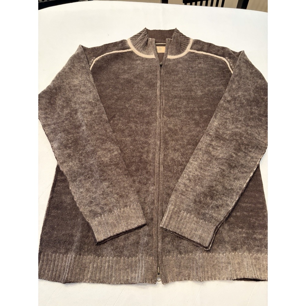 BKE Men's Brown Wool Knit Full Zip Mock Neck Sweater Cardigan XL